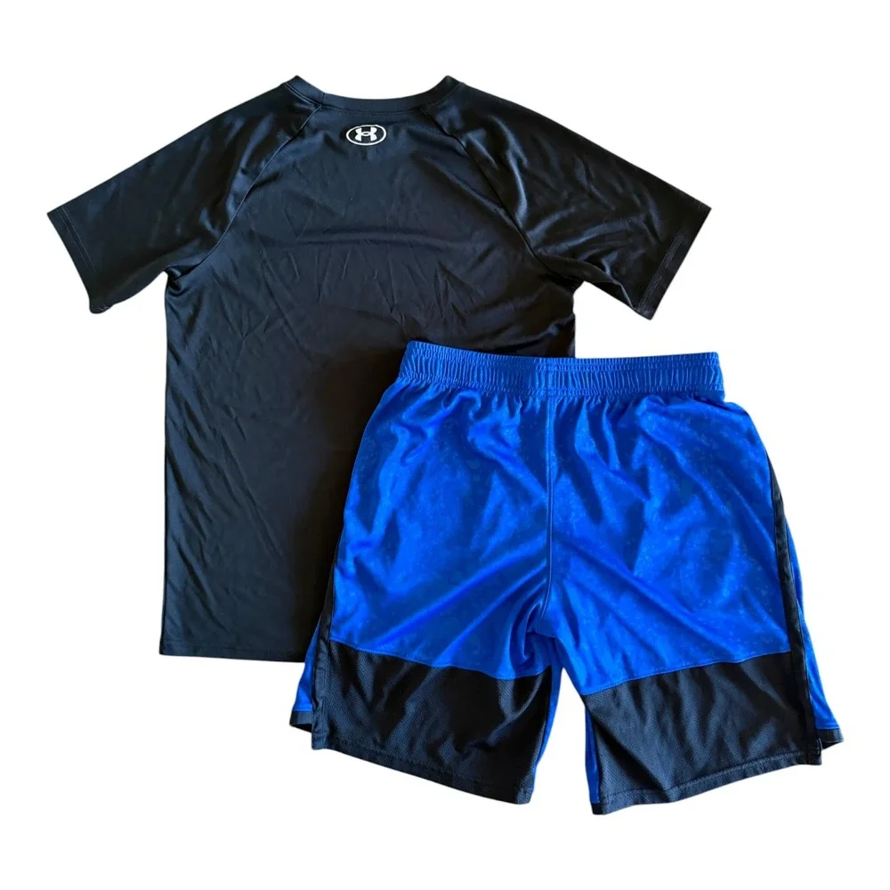 Under Armour Boys Black Blue Athletic Shirt Shorts Set - Youth Large